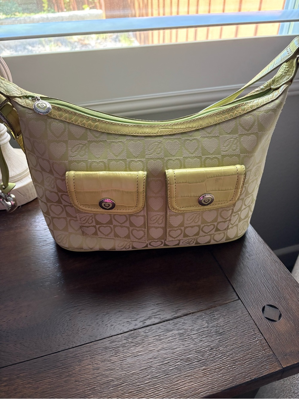 Y2K Brighton Yellow-Green Heart Jacquard Shoulder Bag